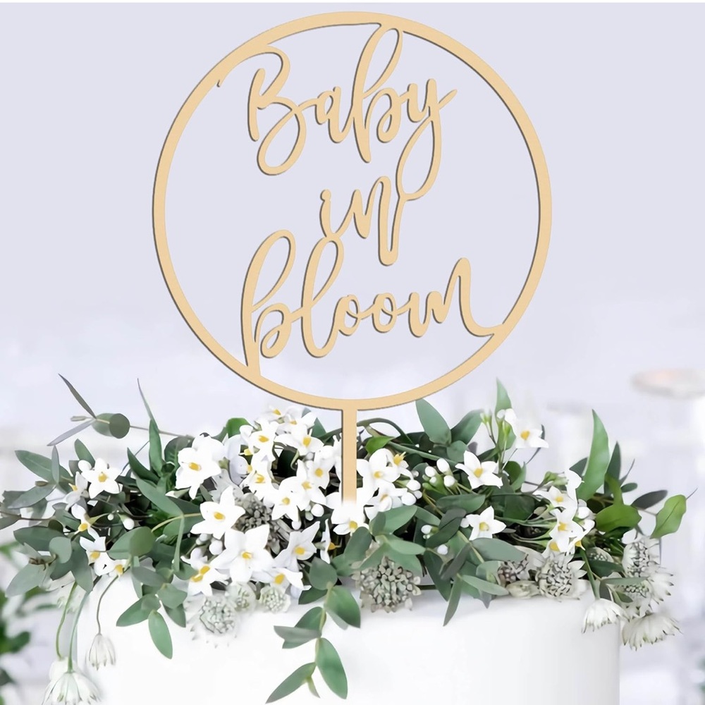 Set of 7 Wooden Baby in Bloom Cake Topper or Vase Decoration